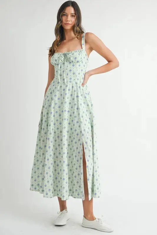 Bustier Back Lace Up Midi Dress