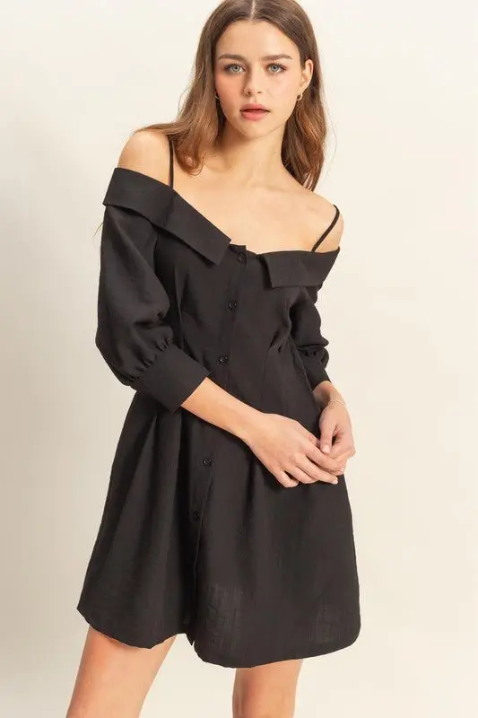 Button Down Mini Dress with Pockets