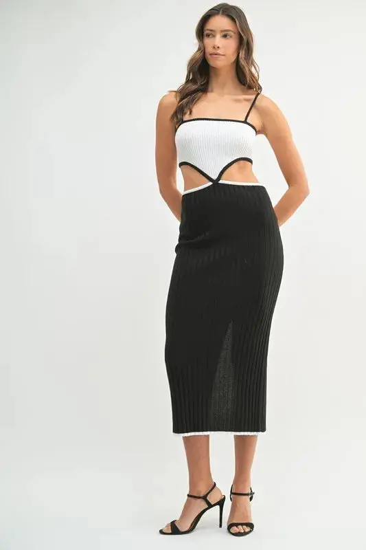 Color Block Cutout Midi Dress