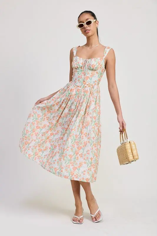 Floral Bustier Midi Dress