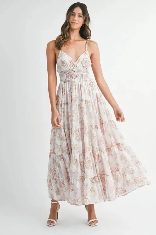 Floral Print Tiered Cami Maxi Dress