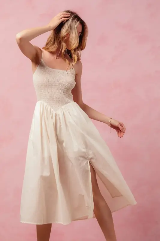 Smocked Dress With Slit