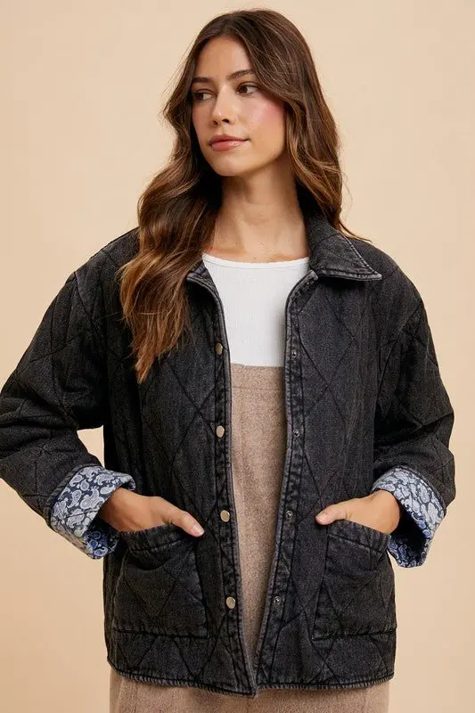 Quilted Printed Lining Denim Jacket